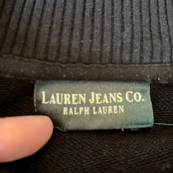 RALPH LAUREN Size 1X Mockneck 1/4 Zip Black & Silver HW Pocket Leather Trim PREP - Picture 10 of 16